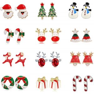 Kal-12 Paires Boucles D'oreilles Noël Pour Femmes Filles Enfants Arbre Noël Père Renne Boucles D'oreilles Noël Boucle D'oreille Noel Cadeau De Noël - Neuf