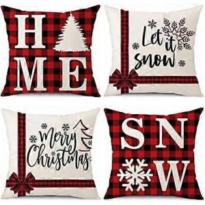 2024 Ensemble De 4 Housses De Coussin De Noël,Housses De Coussin Décoratives En Lin,Housse De Coussin Du Père Noël,Taie D'oreiller Décorative Pour Canapé,Canapé,Chambre L - Neuf
