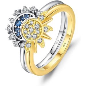 Kahfl-Bague Femme Soleil Et Lune Zirconium Plaqué Or Et Argent Bijoux Élégants Pour Toutes Occasions - Neuf