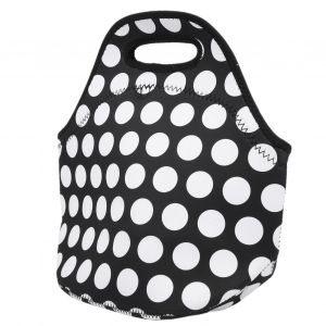 Sac à déjeuner thermique isolé, boîte à déjeuner étanche en néoprène, sac à main pour pique-nique camping, points noirs et blancs - Neuf