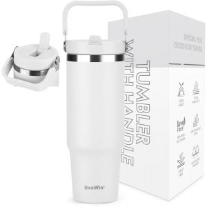 Sjzg-Gourde Isotherme En Acier Inoxydable De 30 Oz Avec Paille U2013 0,89 L U2013 Gobelet Avec Anse Anti-Fuite U2013 Tumbler Flip Straw Tumbler U2013 Isolation Sous Vide &Agrave; Double Paroi U2013 Gar - Neuf