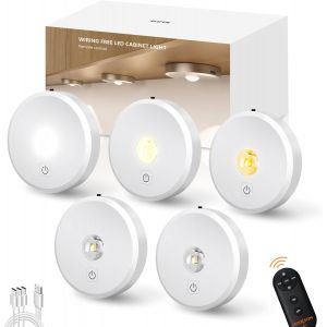 Subzonal-Puck Lumi&egrave;res Avec T&eacute;l&eacute;commande Rechargeable, Sans Fil Sous L&iquest;&Eacute;clairage D&iquest;Armoire,2000mah &Agrave; Piles Tap Push Touch Lumi&egrave;res (White, 5 Pcs) - Neuf