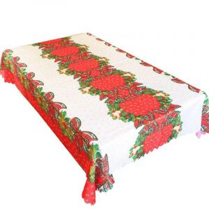 Nappe De Noël Rectangulaire En Tissu, Nappe De Noël Rouge, Motif N?ud, Décoration De Noël, Nappe Lavable, Protection De Table De Cuisine, Nappe 150x180cm, Décoration De Table De Noël - Neuf
