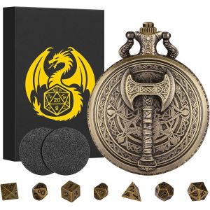 Chenquansarl-Lot De Mini Dés Dnd Avec Coquille De Montre De Poche Hache, Miniature 7 Pièce, Jeu De Dés D&d En Métal Polyédrique, Cadeaux Dnd Avec Boîte Cadeau, Accessoires De Jeux De Société Et Jeu D - Neuf