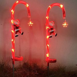 Lot De 2 Guirlandes Lumineuses Solaires En Forme De Canne &Agrave; Sucre Pour D&eacute;coration De No&euml;l Ext&eacute;rieure, Avec P&egrave;re No&euml;l Ajustable Et Conception &Eacute;tanche. - Neuf