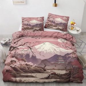 Housse De Couette 220x240 Fleurs De Cerisier Avec 2 Taies Doreiller 65x65 Parure De Lit Imprime Microfibre Avec Fermeture Vert - Neuf