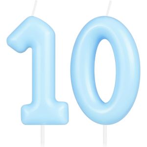 Eryi-Bougie D'anniversaire En Forme De Chiffre 10 - Bleu Macaron - Bougies D'anniversaire Pour Gâteaux - Décorations De Gâteau Pour Filles Et Garçons - Pastel - Neuf