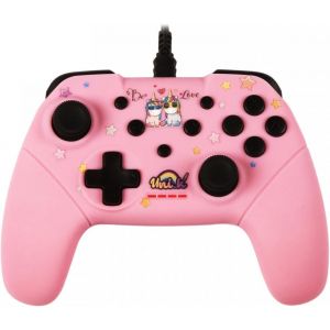 Unik Manette Filaire Pour Nintendo Switch, Switch 2 Et Pc - C&acirc;ble 3 M - Motif Be Love, Licornes - Rose - Neuf