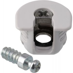 Lot de 30 ferrures d'assemblage &agrave; excentrique encastr&eacute;e + 30 goujon &Oslash;6x20 mm - pour panneau de 18 mm - en acier - couleur blanc - menuisier meuble bois MDF m&eacute;lamin&eacute; placard - Neuf