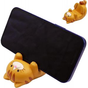 Funny Cat Holder Support, 8 x 6 x 4.5 CM Supports de T&eacute;l&eacute;phone Portable pour Chat Fabriqu&eacute; en R&eacute;sine, Cat Cell Phone Holder pour Bureau, D&eacute;coration de Table - Neuf