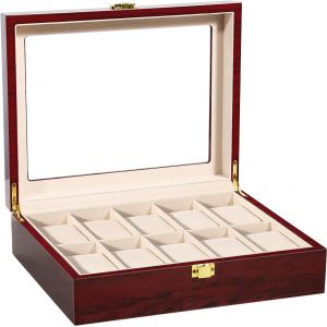 Kal-10 Grilles En Bois Boîtier De Montre En Verre Couvercle De La Boîte Organisateur Montre Cadeau Boîte Montre Pièces (Couleur : Rouge) (Promu) - Neuf