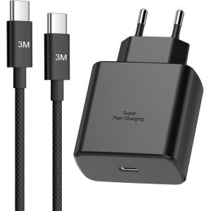 Thef-45w Chargeur Usb C Rapide Pour Samsung Galaxy S25/S25 Ultra/S24/S24 Ultra/S23/S23 Ultra/S22/S21/A55/A54/A15/A14, Prise Usb C Avec Nylon 3m Cable Usb C Charge Rapide, Chargeur Samsung Charge Rapi - Neuf