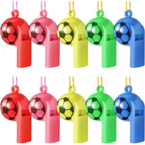 Football Sifflets,Sifflet De Football,Sifflets En Plastique,Sifflet Colorés,Sifflets En Plastique Avec Lanière,Fournitures De Fête De Football De La Coupe Du Monde 2022,5 Couleurs,10 Pièces - Neuf