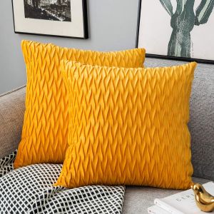 Eryi-Housses Coussin En Velours 40x40cm Pour Salon Canapélot De 2 Housses Coussin Carrés De Motif Uni Décoration Chambre,Jaune - Neuf