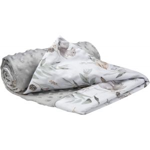 Kalanka-Couverture Bebe Couvertures De Bébé Plaid Enfant Nouveau-Né 100% Coton Pour Cadeau Naissance 75x100cm Multifonctionnel Bilatéral Pour Landaus (Cerf En Feuilles Avec Minky Gris) - Neuf