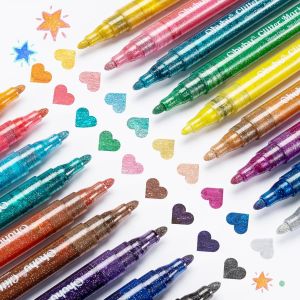 Letnerny-Marqueurs À Paillettes Stylo 18 Couleurs, Marqueur Métallique À Pointe Fine Encre À Base D'eau Pour Bricolage Cartes De Voeux Anniversaire Création D'albums Poster Scrapbooking Tasses Bois - Neuf