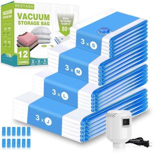 TIANYI-Sac Sous Vide Vetement Aspirateur,12 Pi&egrave;ces Am&eacute;lior&eacute; &Eacute;paissie sac de Rangement Sous Vide,Sac Sous Vide Vetement Voyage,Vacuum Storage Bags avec Pompe pour V&ecirc;Tements, Couettes, Voyages - Neuf