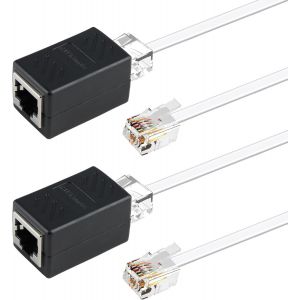 Lot De 2 Adaptateurs Rj45 Vers Rj11, Noir, Convertisseur Rj45 8P8C Vers Rj11 6P4C + Connecteur D'Extension Pour Modem Adsl Et C&acirc;ble T&eacute;l&eacute;phonique, Compatible T&eacute;l&eacute;phones Et Fax Analogiques, Si[Z3223] - Neuf
