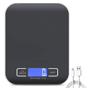 Balance De Cuisine Num&eacute;rique - 10 Kg/1 G - Usb - Balance De Cuisine Num&eacute;rique Avec &Eacute;cran Led Et Fonction Tare - Multifonction - Pour La P&acirc;tisserie Et La Cuisine - Noir - Neuf