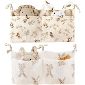2 Pièces Organiseur De Lit Suspendu Pour Bébé, Sac Rangement Pour Lit Bébé, Pochette De Rangement Pour Berceau, Organisateur De Berceau Avec 2 Poches, Pour Stocker Des Vêtements, Des Couches, Jouets - Neuf