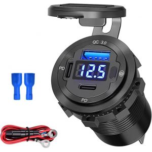 JGD-Prise USB 5 en 1 12 V - Chargeur de voiture avec interrupteur ON/OFF - Voltmètre LED - Double PD et port USB - Pour camping-car, voiture, bateau, véhicule marin - Neuf