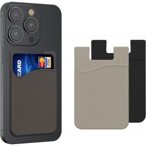 3x Porte-Carte Adh&eacute;sif Pour T&eacute;l&eacute;phone - Pochette Autocollante Silicone Pour Smartphone - Format Carte Bleue - Noir-Gris-Gris Clair - Neuf