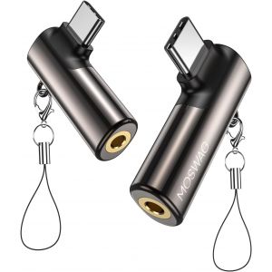 LORANKA-USB C &agrave; 3,5 mm Jack, Type C Adaptateur Casque Angle Droit Auxiliaire Microphone Dongle Audio Haute R&eacute;solution DAC Chip Compatible avec Galaxy S24 S23 S22 Ultra S20 FE A53 Note 20 Pixel 7 - Neuf