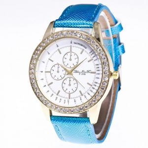 Zhoulianfa Ing&eacute;nieuse Femmes Incrustation Strass Cristal Bracelet Cuir Montre (Bleu) - Neuf