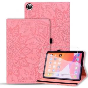 Verre Trempé + Coque Pour Samsung Galaxy Tab A9+-A9 Plus 11,Housse Cuir Pu De Qualité Supérieure,Fleur De Mandala Rose - Neuf