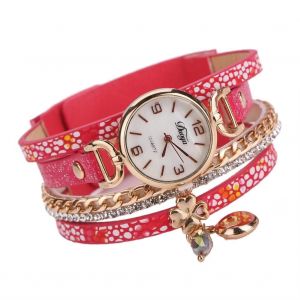 Duoya Femmes Élégant Pendentif Décoration Plusieurs Couches Bracelet Montre-Bracelet Robe Montre (Rouge) - Neuf