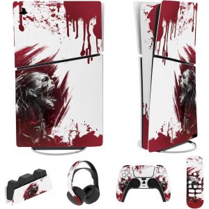 Eryi-Autocollant Protection Pour Ps5 Slim Console Accessoires,Sticker Skin Pour Ps5 Manette & Télécommande & Casque & Station De Charge,Digital Edition-Zombie De Sang - Neuf