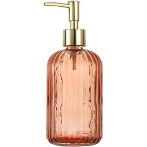 KAL-Distributeur De Savon En Verre Orange De 414 Ml Avec Pompe Antirouille À Rayures Verticales Boston Distributeur De Savon Liquide Pour Les Mains, Distributeur De Savon Pour Et La Salle De Bain - Neuf