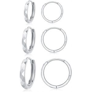 Kal-Lot De 3 Paires De Boucles D'oreilles Créoles En Argent 925 925 - Pour Femme - 9/11/13 Mm - Unisexe - Pour Homme Et Femme - Neuf