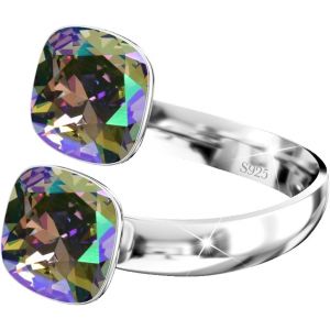 Yemaesre-Bague Double Cristal En Argent Sterling 925 Pour Femme - Réglable - Avec Cristaux De Marque - Zircon Cubique Brillant - Livrée Dans Une Boîte Cadeau - Neuf