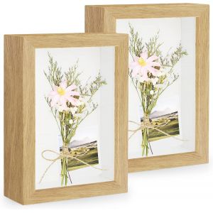 Cmwx-3d Cadre Boîte 10x15 Cm (4x6 Pouce), 2pcs Cadre 3d Profond Avec Vitre Transparente Incassable Pour Fleurs, Souvenirs, Diamond Painting - 3cm Profondeur/Grain De Bois - Neuf
