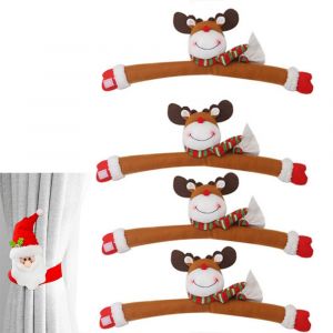 Lot de 4 embrasses de rideaux de No&euml;l - P&egrave;re No&euml;l, bonhomme de neige, renne - D&eacute;coration de fen&ecirc;tre pour la maison - Neuf