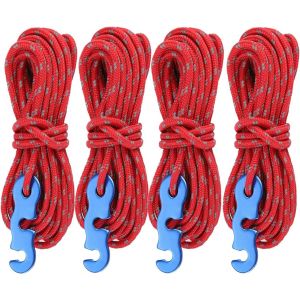Eryi-4 Pièces Corde De Tente Réfléchissante, 13 Pieds/4 Mètres Corde En Nylon Avec Tendeur En Aluminium, Diamètre 3 Mm Cordes Pour Tente Camping Randonnée Auvent Bâche, Rouge - Neuf