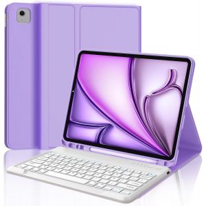 Clavier pour iPad Air 13 Pouces M3 2025/M2 2024, AZERTY Français Clavier Magnétique Détachable Bluetooth pour iPad Air 13 Pouces M3/M2 2025/2024, Violet Clair - Neuf