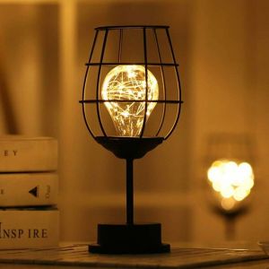 Lampe De Table Moderne-Fil-Noir - Lanterne - Lampe De Chevet-Vintage - Fonctionne Avec Piles - Conçue Pour Les Chambres. - Neuf