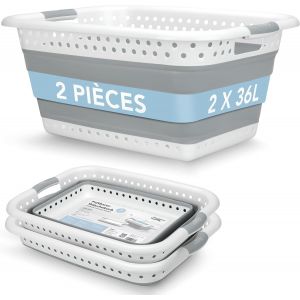 Lot de 2 Panier a linge pliable plastique - 2x 36 litres & Usage universel I Paniers à linge pliables I Bassine linge retractable I Paniere retractable Laundry basket Panière pliante Corbeille - Neuf