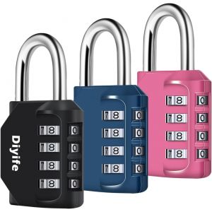 KALANKA-[3 Pièces] 4-Digit Cadenas à Combinaison, Serrure Combinée Imperméabiliser, Métal étanche et Fermoir Combiné en Acier Plaqué, pour L'école, Casiers, Gym (Noir, Bleu Marine, Rose) - Neuf