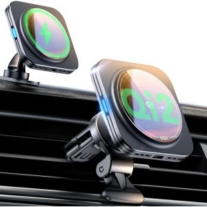 Qi2 15W Chargeur De Voiture Magsafe, Magnétique Support Telephone Voiture Magsafe Pour Grille D'Aération/Tableau De Bord Pour Iphone Air 17 16 15 14 13 12,Google Pixel 10,Galaxy S25,Charge Rapide - Neuf