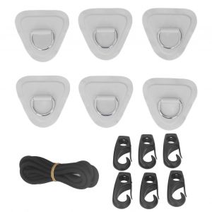 Lot de 6 cordes elastiques en PVC avec anneau en D et cordon elastique en acier inoxydable pour bateaux gonflables, canoes, kayaks, planches de surf et paddles verticaux, gris - Neuf