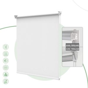 Store Enrouleur Occultant Isolant Thermique Opaque, Rideau, Fixation Avec Ou Sans Per&ccedil;age, 110 X 210 Cm (Largeur Du Tissu 106 Cm), Blanc - Neuf