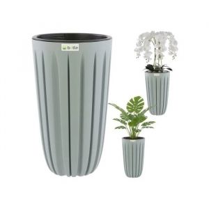 Pot De Fleurs Cache-Pot Bac &Agrave; Fleurs Avec Insert, Couleur Gris, Rond &Oslash; 29 Cm, H 50 Cm, Belles Rainures &Eacute;l&eacute;gantes, Plastique Mat, - Neuf