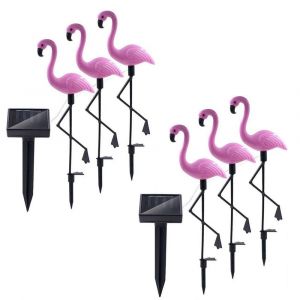 Ensemble De 6 Lampes Solaires De Jardin &Eacute;tanches Flamingo Avec Panneau Solaire - Neuf