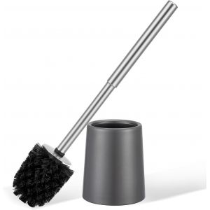 Brosse de Toilette et Support Métal avec Revêtement en Poudre et Acier INOX Brosse de Toilette et Brosse WC Brosse à WC Brosse de Nettopour Salle de Bain Support Manche Longue Gris - Neuf
