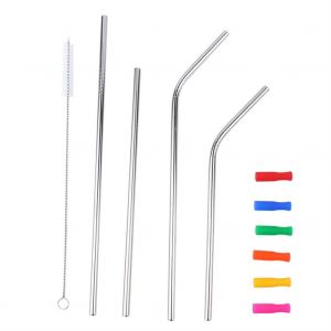 Hjlian Paille Reutilisable En Acier Inoxydable Avec Embouts En Silicone Et Brosse De Nettoyage - Neuf