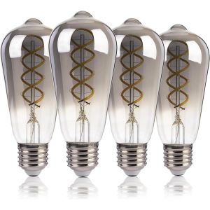 Ampoule E27 Équivalent 40w, 4w St58 Led À Filament Spiralé Ampoule E27 Vintage, 260lm Blanc Froid 5000k, Non-Dimmable, Verre Gris Fumé, Cri82, Lot De 4[Amp741256] - Neuf
