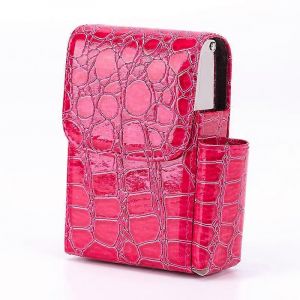 Etui A Cigarettes Coulissant En Cuir Synthetique, Etui A Cigarettes En Acier Inoxydable Avec Porte-Briquet Et Passant De Ceinture Pour Homme - Neuf